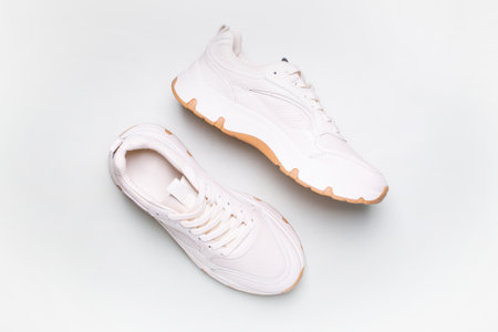 White sneakers on white background, including clipping pathの写真素材