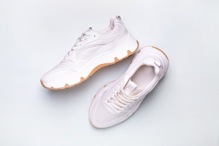 White sneakers on white background, including clipping pathの写真素材