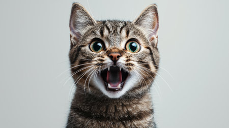 Angry and surprised cat isolated on background with a funny and excited expression, generated AIの素材