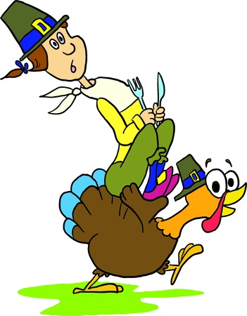 Illustration - Man and turkey on white backgroundのイラスト素材