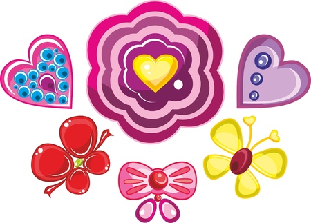 Illustration - set of isolated cartoon jewellery on white backgroundのイラスト素材