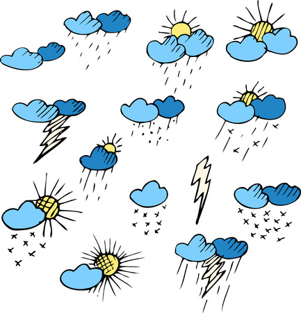 Set of color weather icons on a white backgroundのイラスト素材