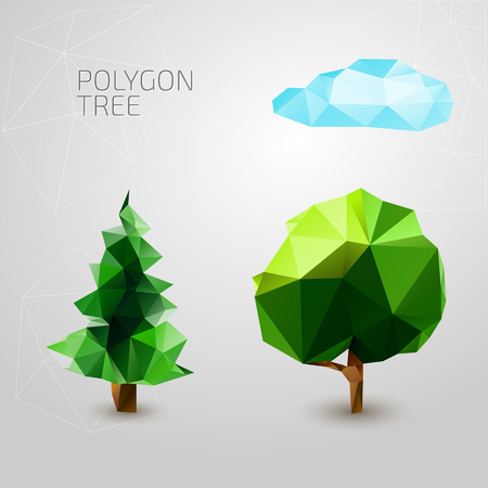 Set of polygons trees. Spruce, cloud . Vector illustrationのイラスト素材