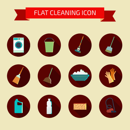 Flat vector color set of icons. House cleaning and laundry. Vector illustrationのイラスト素材