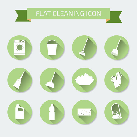 Flat vector color set of icons. House cleaning and laundry. Vector illustrationのイラスト素材