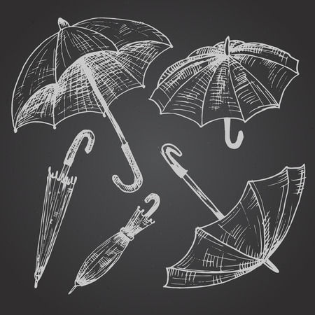 Drawing set of umbrellas. Umbrellas from a rain, female umbrellas. Vector illustrationのイラスト素材