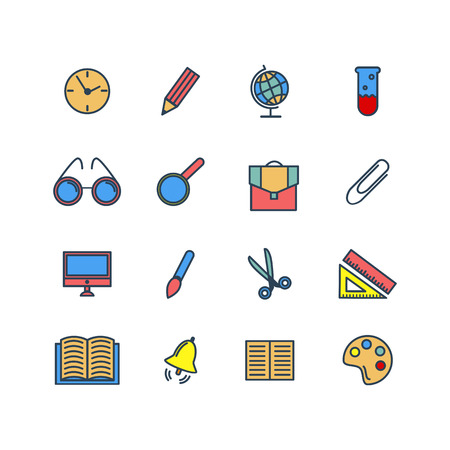 Color set of line icons. Back to school. School supplies. Vector illustrationのイラスト素材