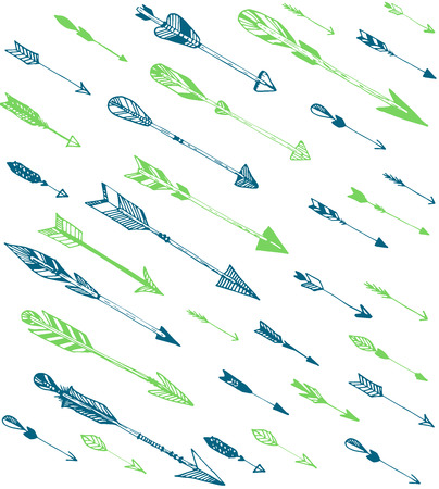 Set of hand drawn, vector arrows. Ethnic Indian arrow, doodles. Black, white. Vectorのイラスト素材