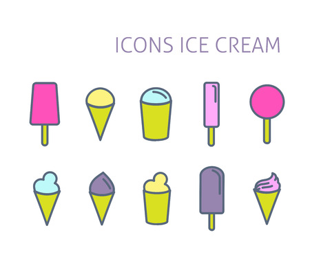 Set of color line icons. Ice cream. White background. Vector illustrationのイラスト素材