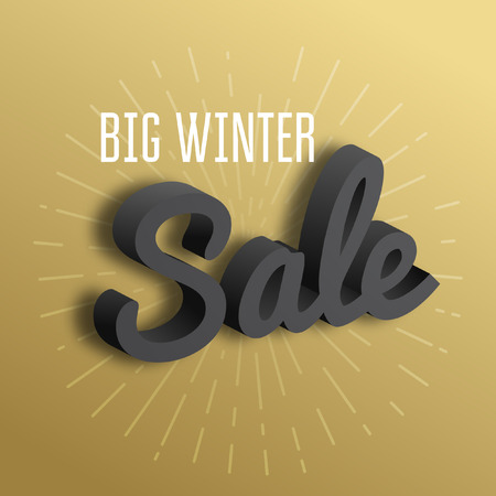 Big winter sale. the 3D text on gold background. illustrationのイラスト素材