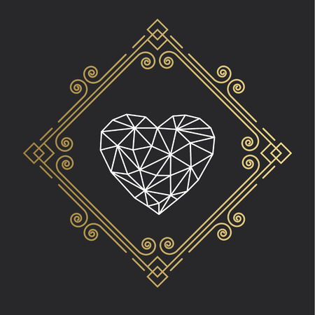 Happy Valentines Day card. Polygonal heart. Monogram design template. Vectorのイラスト素材