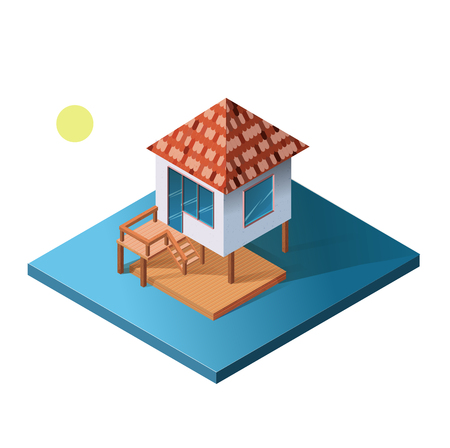 Isometric holiday apartment, bungalow on water. The poster for sのイラスト素材