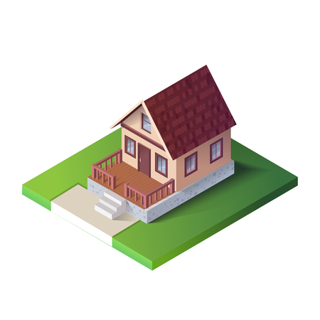 Isometric country house on green ground. The poster for sale theのイラスト素材