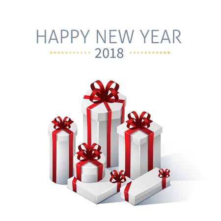 Set of gift boxes with bows and ribbons. Isometric illustrationのイラスト素材