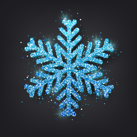 Glitter covered blue snowflake with on transparent background. Greeting card, invitation  happy New year 2018 and Christmas. Vector illustration.のイラスト素材