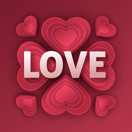 Happy Valentines Day greeting card. Paper art, love and wedding.のイラスト素材