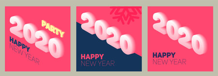 New year in flat style. 3d vector isometric illustration. Happy new year 2020 banner design....