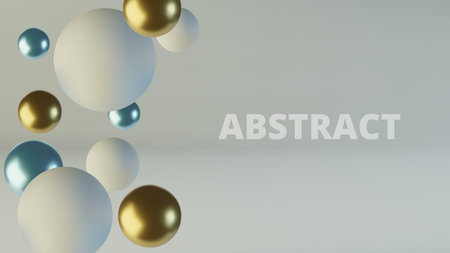 Blue and gold spheres of balls. Realistic abstract background with 3d. Blue and white bubbles....