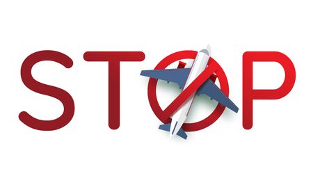 Stop coronavirus not travel and aviation. Novel Coronavirus 2019-nCoV , Virus Covid 19-NCP. Coronavirus disease prevention sign. Departure Ban. Vector illustration.のイラスト素材