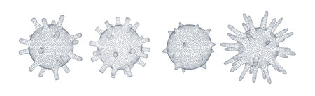 Set virus cells. 2019-nCoV, Virus Covid 19-NCP. Linear outline polygon. Vector illustrationのイラスト素材