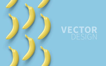 Vector realistic bananas isolated on blue background, top view. 3D illustration template for products, advertizing, banners, leafletsのイラスト素材