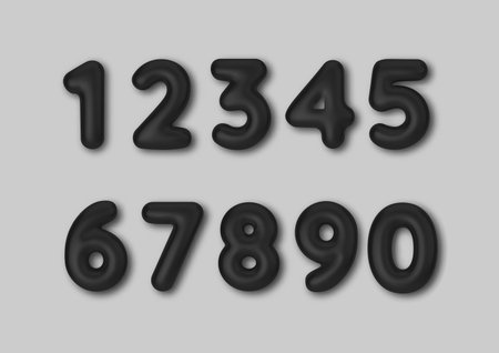 Realistic 3d font color black numbers. Number in the form of metal balloons. Vector illustratioのイラスト素材