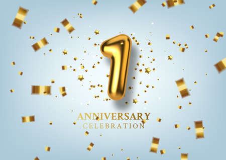 1th Anniversary celebration. Number in the form of golden balloons. Vector illustration.のイラスト素材