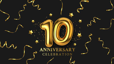 10th Anniversary celebration. Number in the form of golden balloons.のイラスト素材