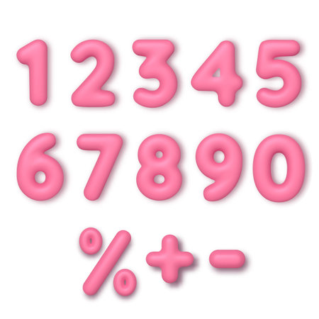 Realistic 3d font color pink numbers. Number in the form of balloons. Template for products, advertizing, web banners, leaflets, certificates and postcards. Vector illustration.のイラスト素材