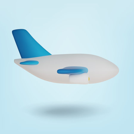 3d Cartoon Airplane, Realistic plane on blue background. Vector illustration.のイラスト素材