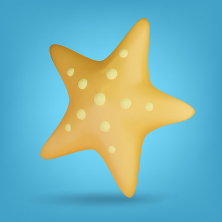 3d starfish. Realistic render on blue background. Vector illustrationのイラスト素材