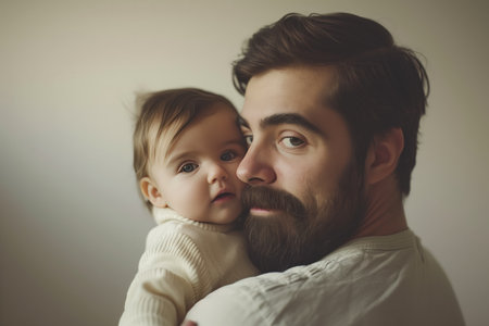 The father holds the baby in his arms. Father's Day, parenthoodの素材