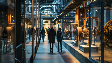 Group of people at exhibition in a museum, back viewの素材