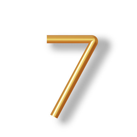 Numeral 7 - Golden Plastic Balloon Number seven Isolated on White Background. 3D Style Vector Illustrationのイラスト素材