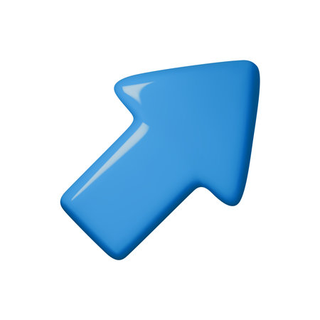 Blue glossy 3D arrow vector illustration, perfect for business growth, success, and positive progress themes. Ideal for presentations and marketing materials. Appealing and modern design.のイラスト素材