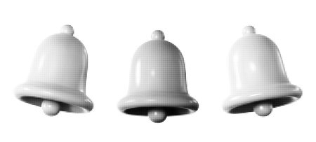 Halftone bell vector illustration with three retro-style dotted bells. Perfect for holiday decor, minimalist designs, and vintage themes. Ideal for posters, banners, or web graphics.のイラスト素材