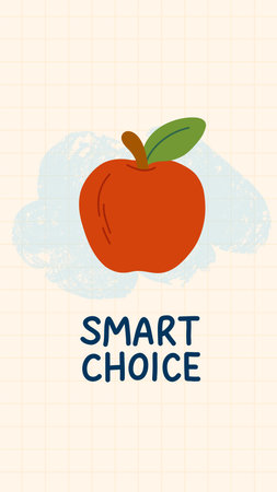 Vector illustration of red apple with hand lettering Smart Choice. Perfect for school-themed projects, teacher appreciation, educational content, healthy eating campaigns, and classroom posters.のイラスト素材