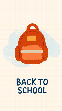 Flat vector illustration with school backpack and Back to School text. Ideal for educational posters, seasonal promotions, kids products, school supplies, and classroom decor.のイラスト素材