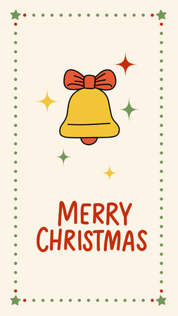 Charming vector illustration of a Christmas bell with red bow and hand drawn Merry Christmas text. Ideal for holiday greeting cards, seasonal design, or festive decorのイラスト素材
