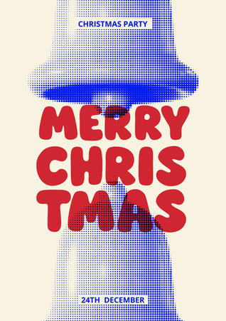 Bold halftone-style Christmas poster featuring a blue bell and red typography. Playful and minimal, perfect for festive invitations, cards, or modern seasonal promotions.のイラスト素材