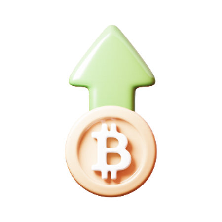 Vector icon of bitcoin symbol on green arrow pointing up. Cryptocurrency growth concept with halftone texture. Isolated illustration for market profit and financial increase themes.のイラスト素材