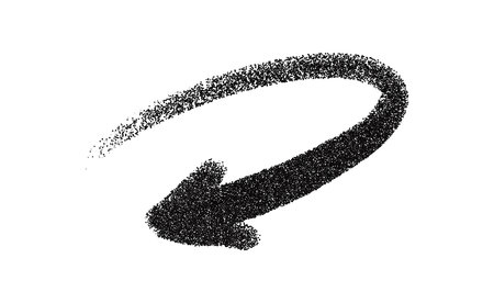 Curved spray paint arrow vector pointing right. Hand drawn grunge graffiti stroke with textured dots, doodle arrow symbol for motion, navigation and street designのイラスト素材