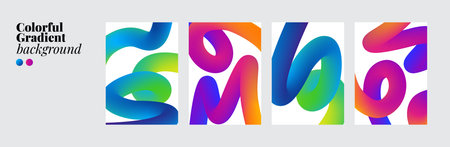 Abstract color ribbons twist in flowing waves. Vibrant gradient background features dynamic lines and shapes ideal for modern graphic templates and creative designs.のイラスト素材