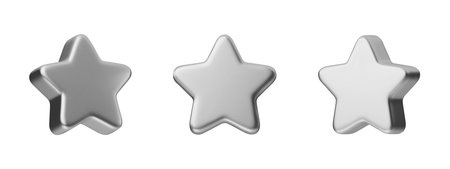 3D metallic silver star with chrome finish and glossy surface. Modern vector graphic in Y2K style,...
