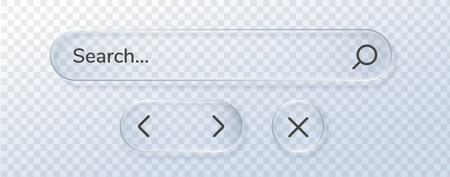 Glass  liquid for search button bar and ui transparent background. Blur black arrow for box circle...