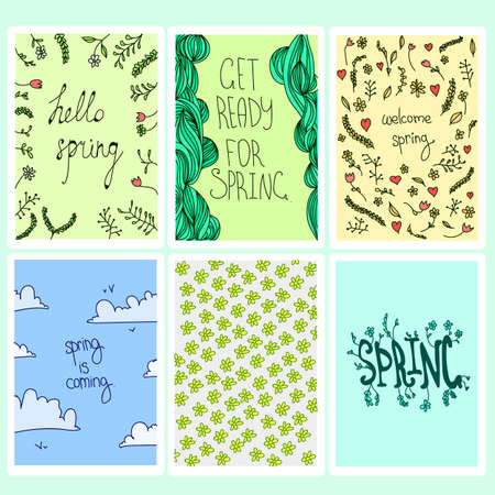 Vector set of spring cards, quotes and nature elements.のイラスト素材