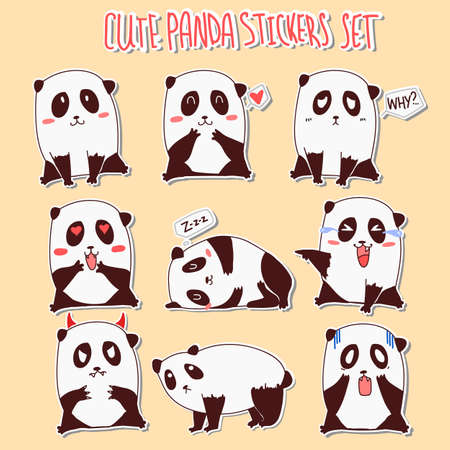 Vector set with emoji stickers with cute panda.のイラスト素材