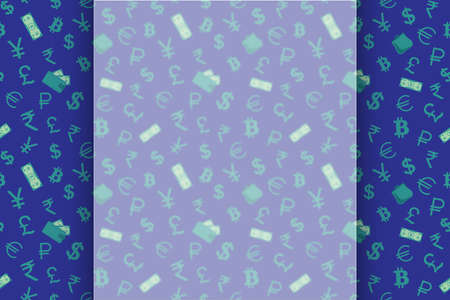 Monetary units of different countries, symbols and money, banknotes, wallet and purse. Background for inscriptions, text. White blurred frosted glass effect. Template for commercial, banking designの写真素材