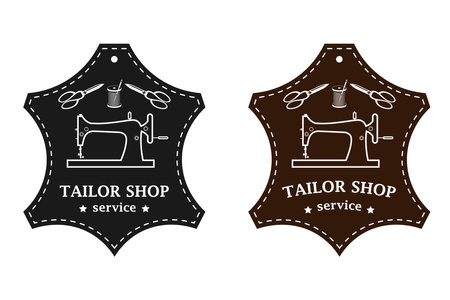 Blank, template for advertising a Tailor shop service. Repair and sewing of clothes. Men's, women's, children's clothing. Vector isolated, image . Trendy concept in old retro styleのイラスト素材