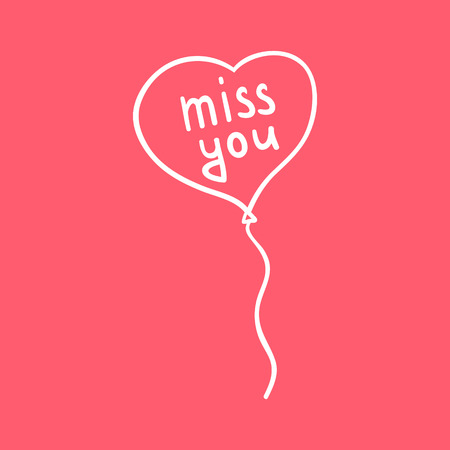 inscription miss you on a balloon in the shape of a heartのイラスト素材